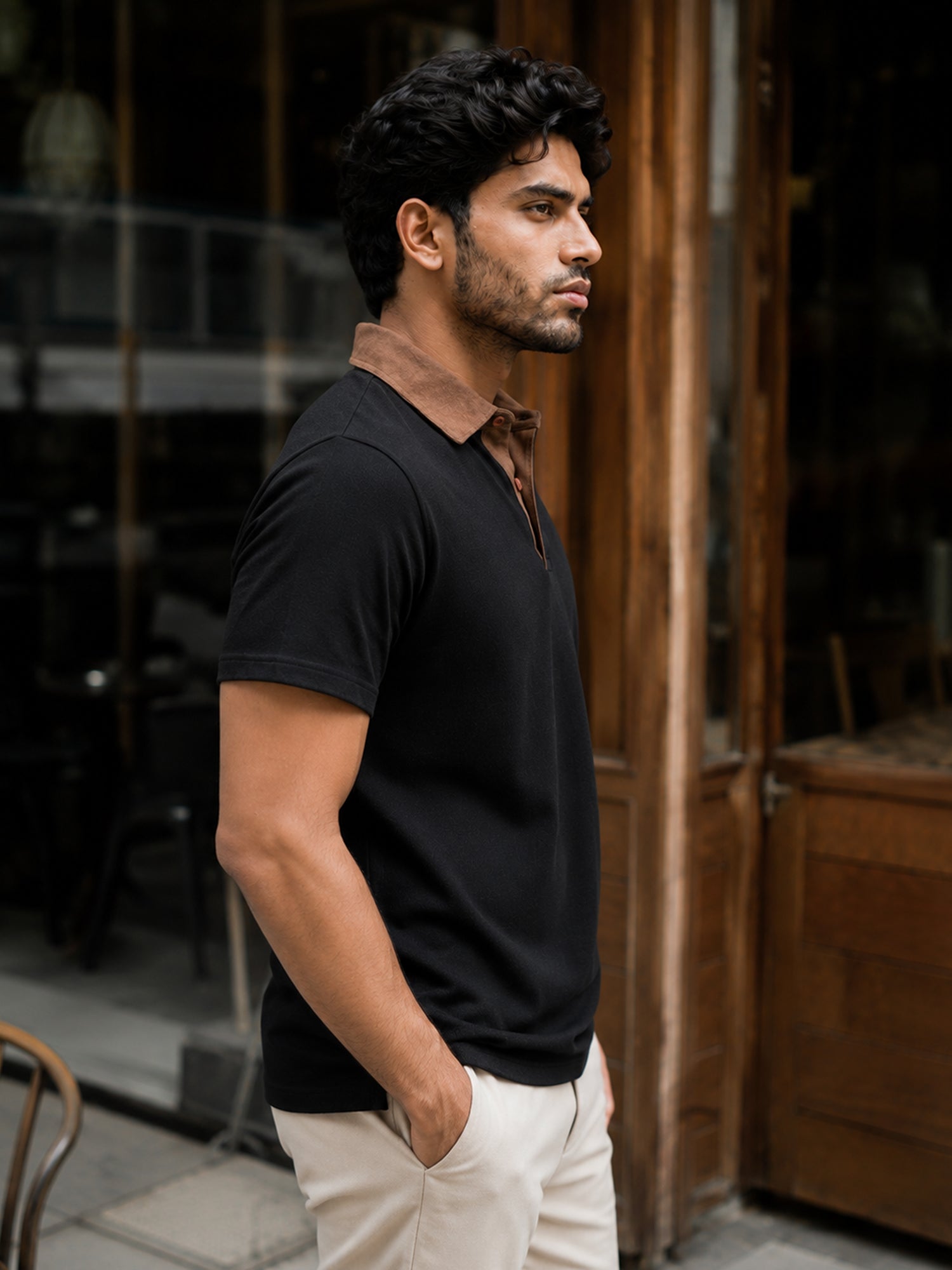 Men Black Textured T-Shirt