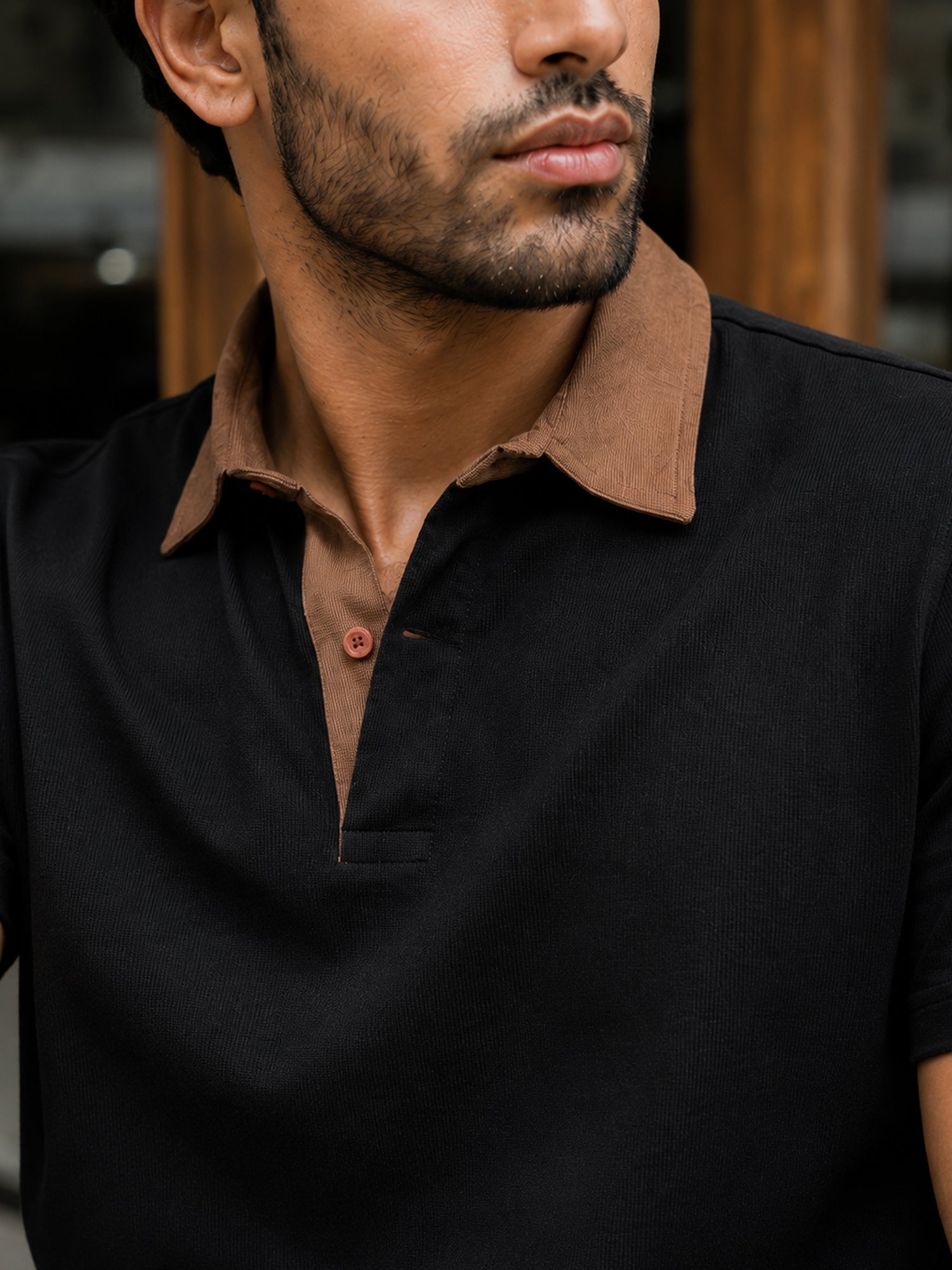 Men Black Textured T-Shirt
