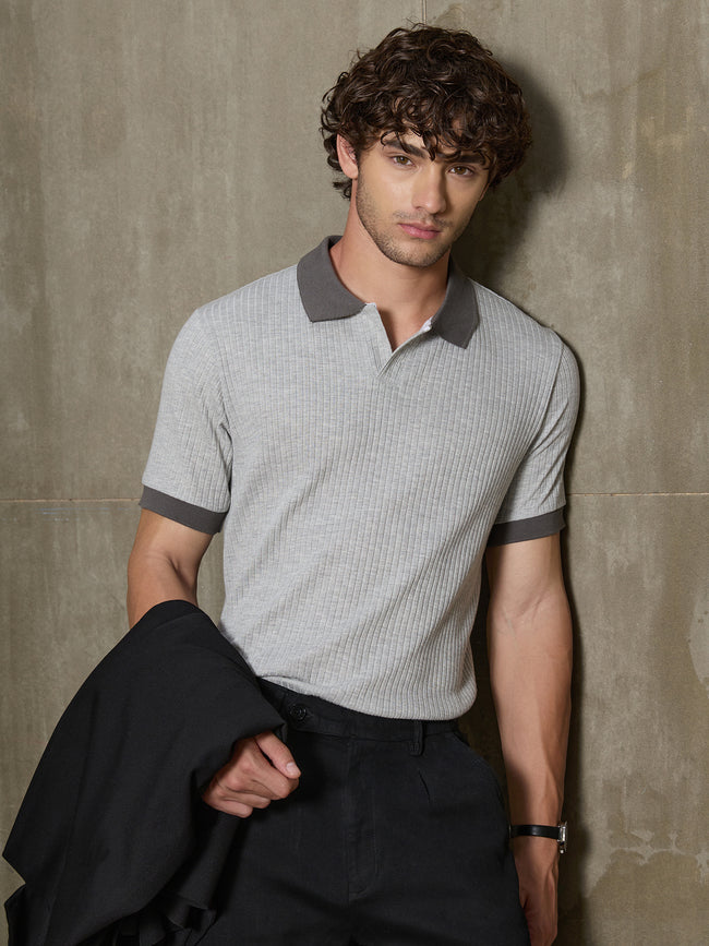 Men Light Grey Self-Design Slim Fit T-Shirt