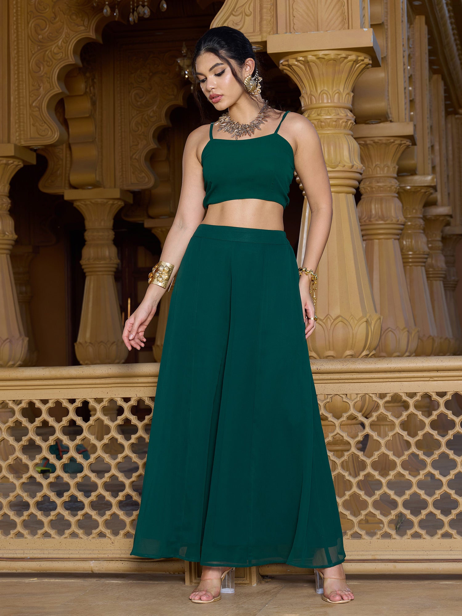 Women Green Floral Embroidered Kurta with Palazzo & Dupatta Set