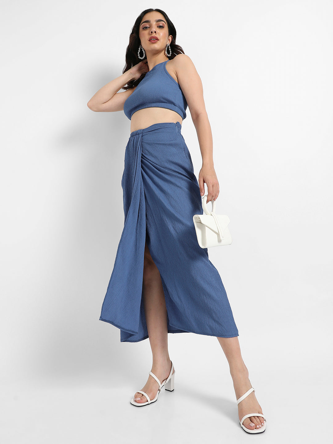 Women Blue Navy Blue Draped Co-Ord Set
