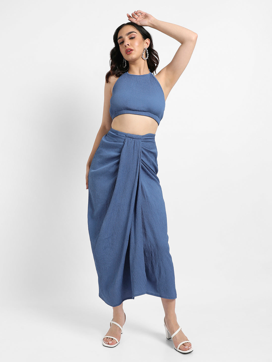 Women Blue Navy Blue Draped Co-Ord Set