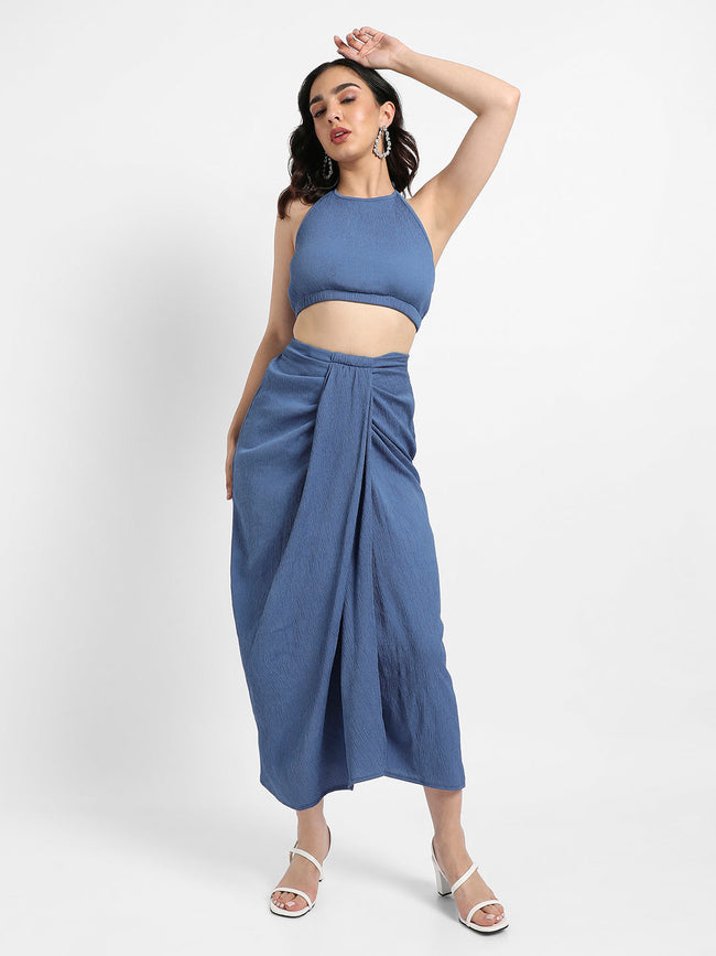 Women Blue Navy Blue Draped Co-Ord Set