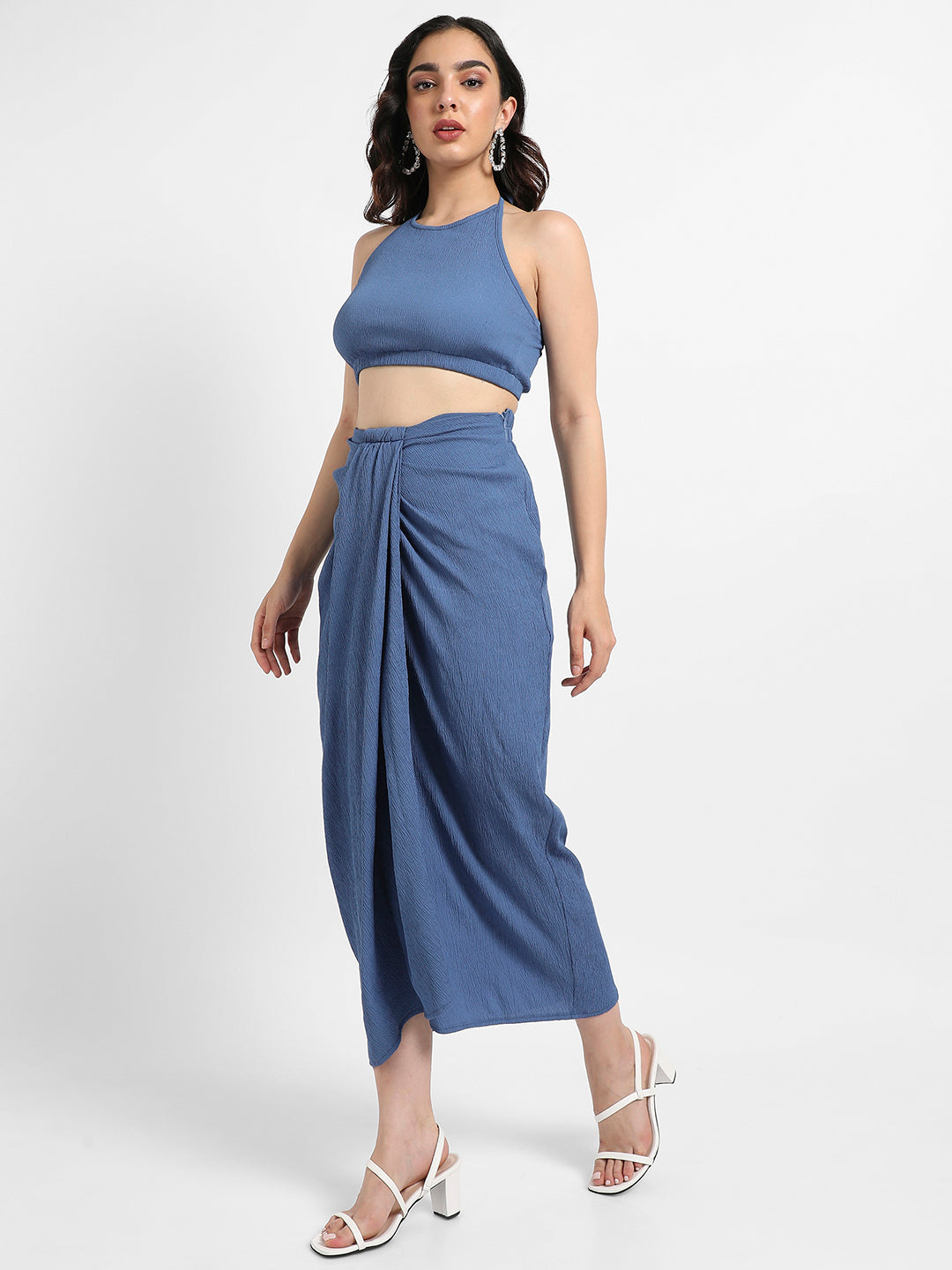 Women Blue Navy Blue Draped Co-Ord Set