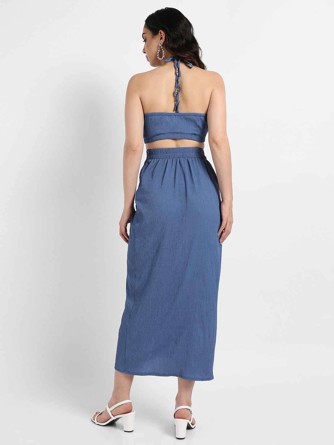 Women Blue Navy Blue Draped Co-Ord Set