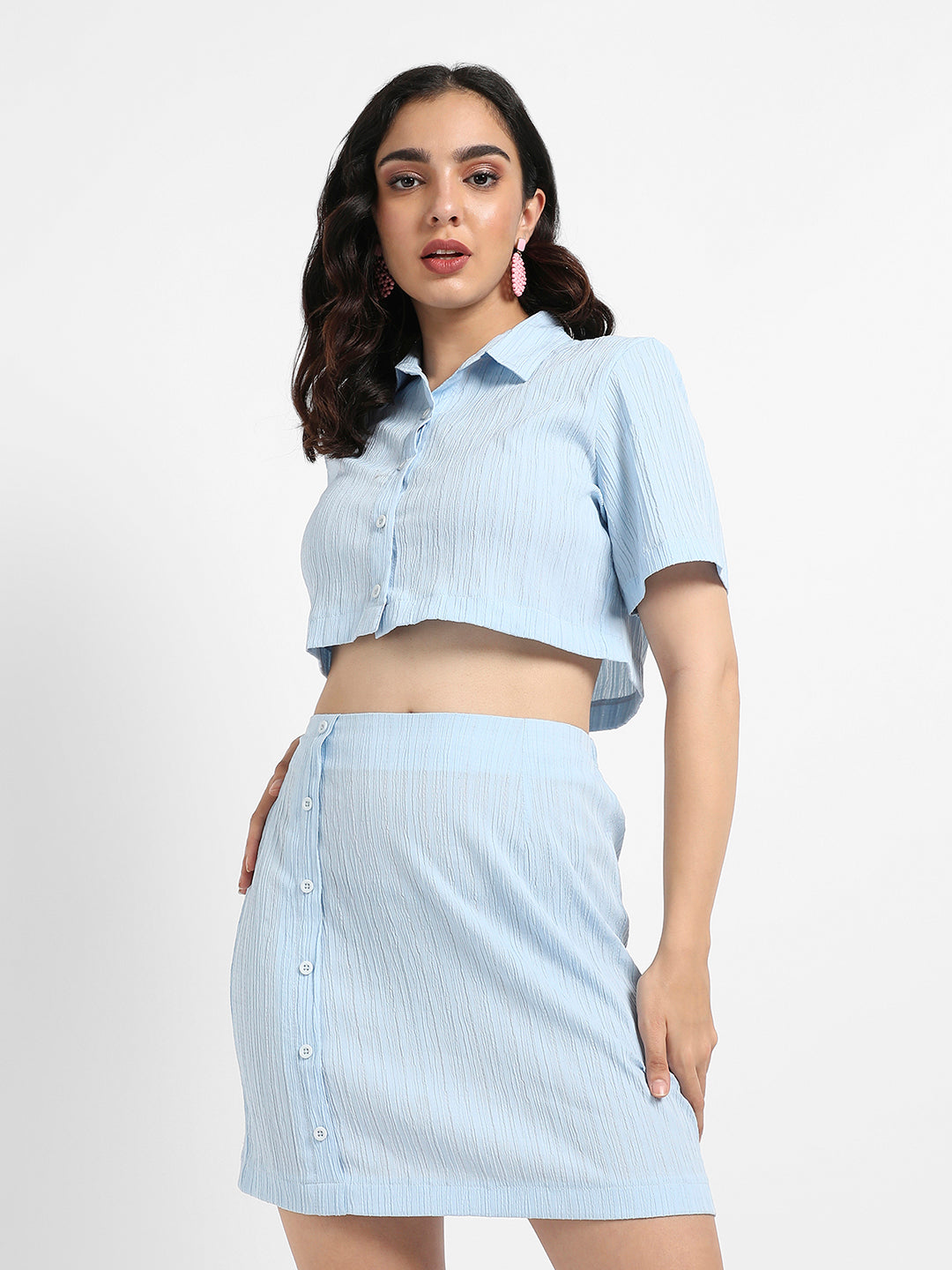 Women Light Blue Solid Co-Ord Set