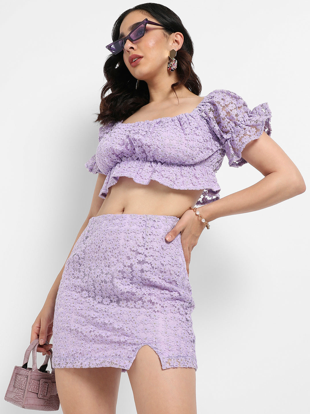 Women Purple Cropped Co-Ord Set