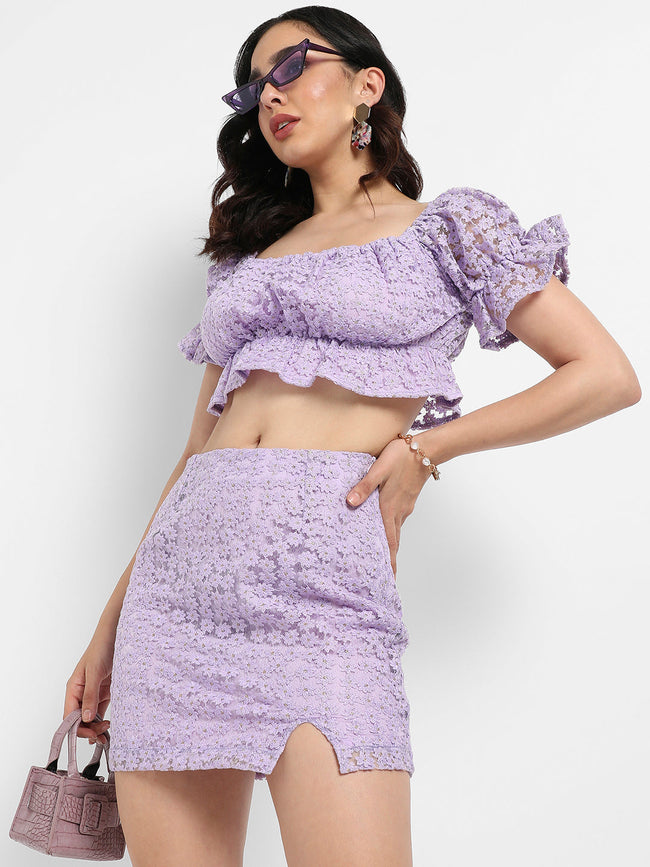Women Purple Cropped Co-Ord Set