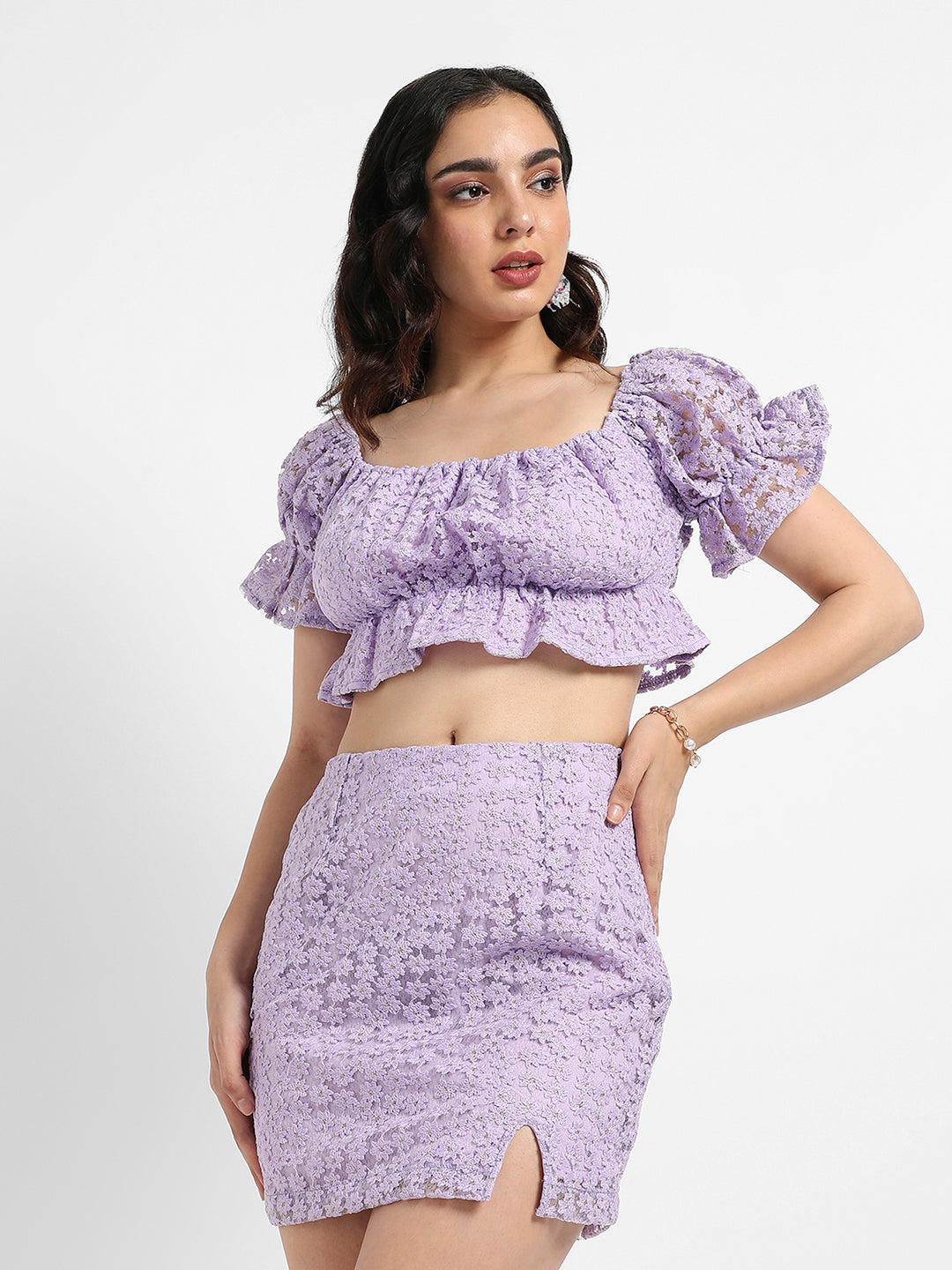 Women Purple Cropped Co-Ord Set