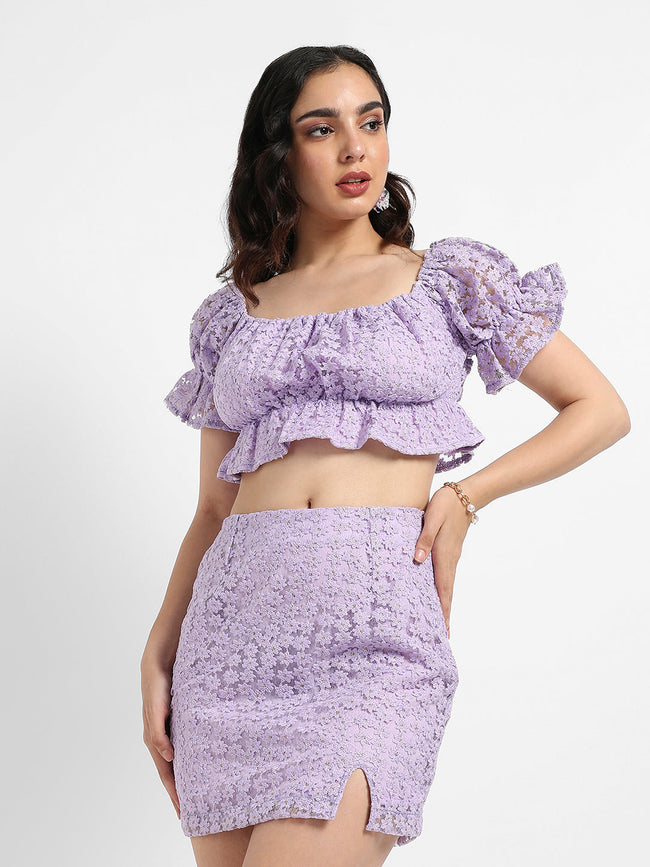 Women Purple Cropped Co-Ord Set