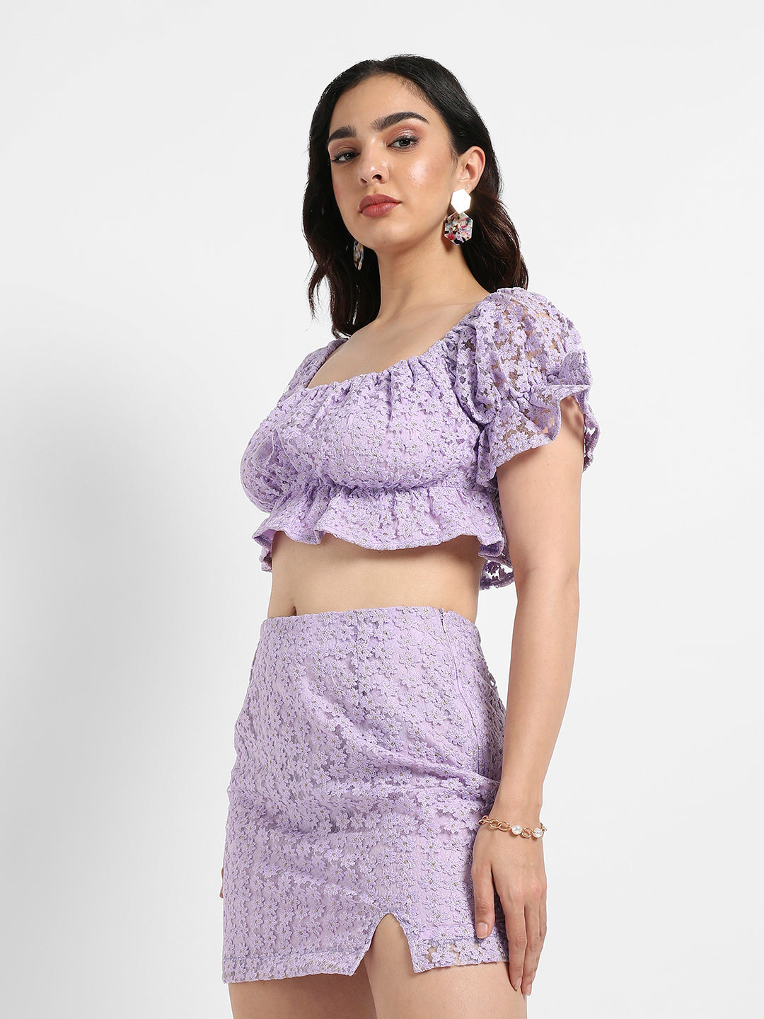 Women Purple Cropped Co-Ord Set