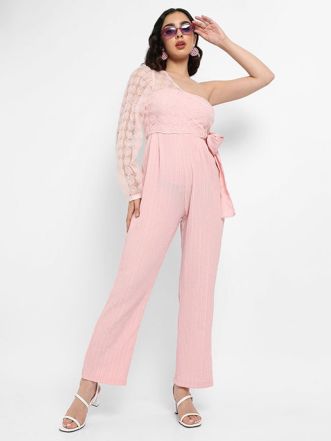 Women Pink Self-Design Jumpsuit