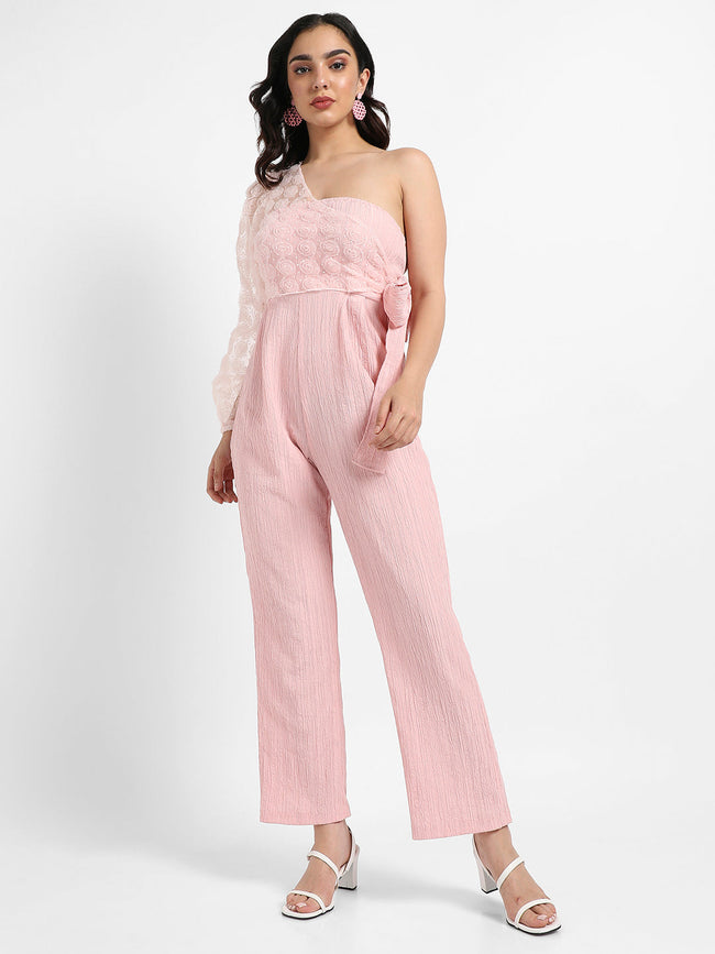 Women Pink Self-Design Jumpsuit