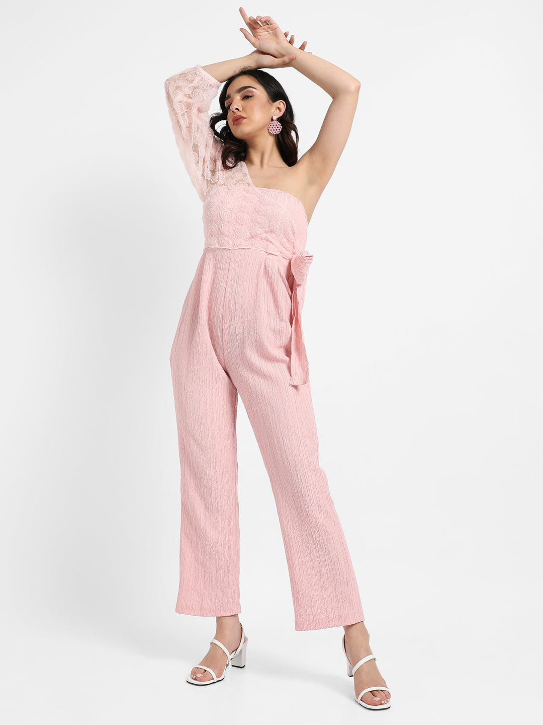 Women Pink Self-Design Jumpsuit