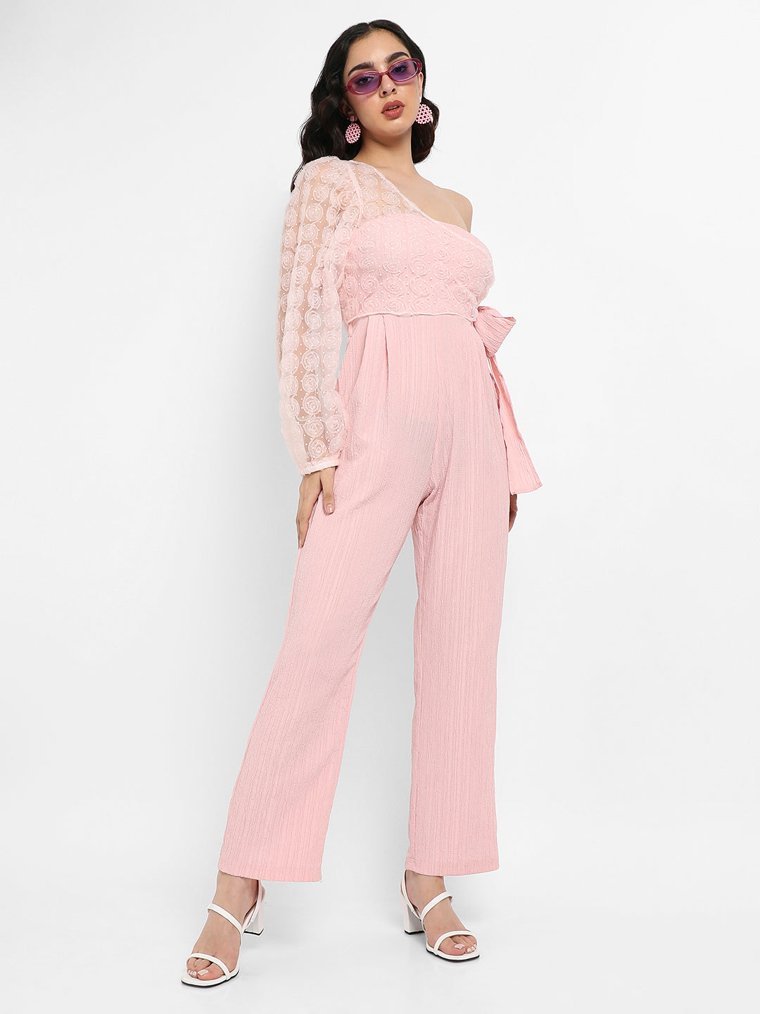 Women Pink Self-Design Jumpsuit