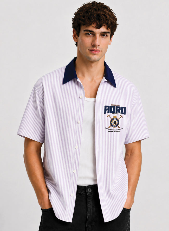 Men Lavender Striped Casual Shirt
