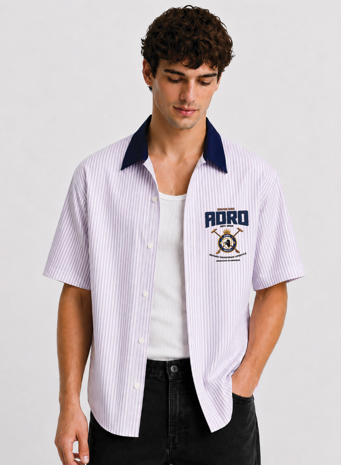 Men Lavender Striped Casual Shirt