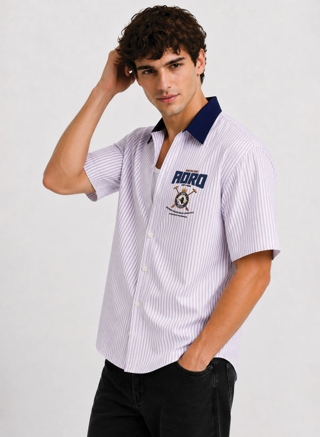 Men Lavender Striped Casual Shirt