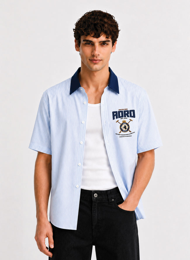 Men Blue Striped Casual Shirt