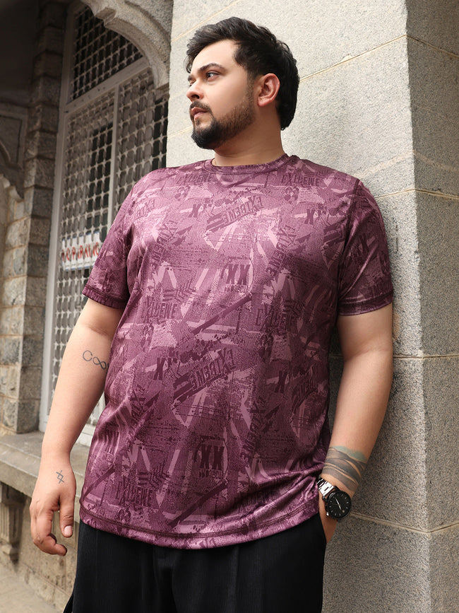 Men Brick Red Abstract-Typo Activewear T-Shirt