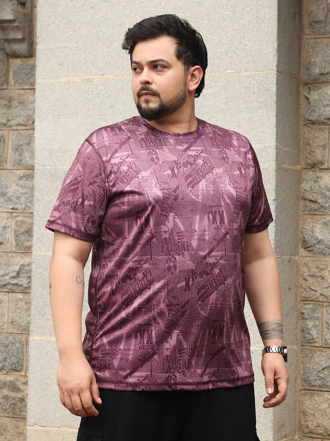 Men Brick Red Abstract-Typo Activewear T-Shirt