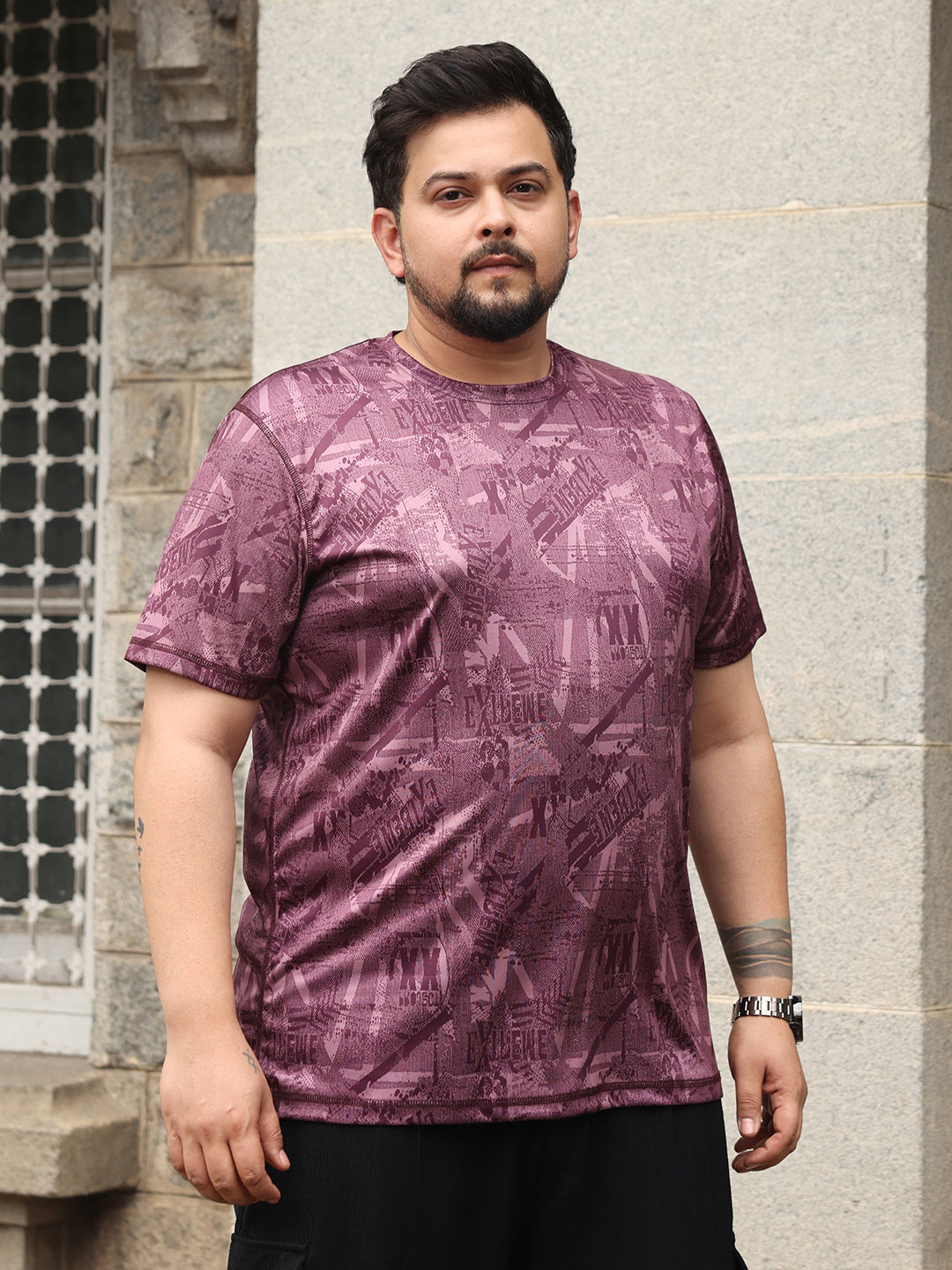 Men Brick Red Abstract-Typo Activewear T-Shirt