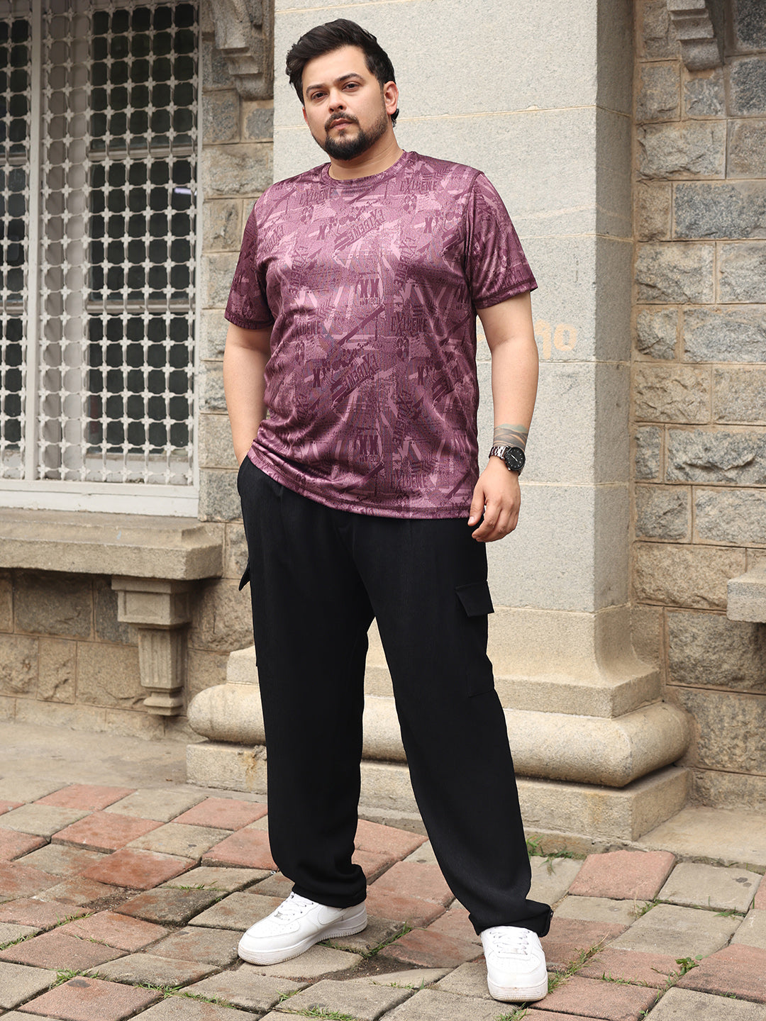 Men Brick Red Abstract-Typo Activewear T-Shirt