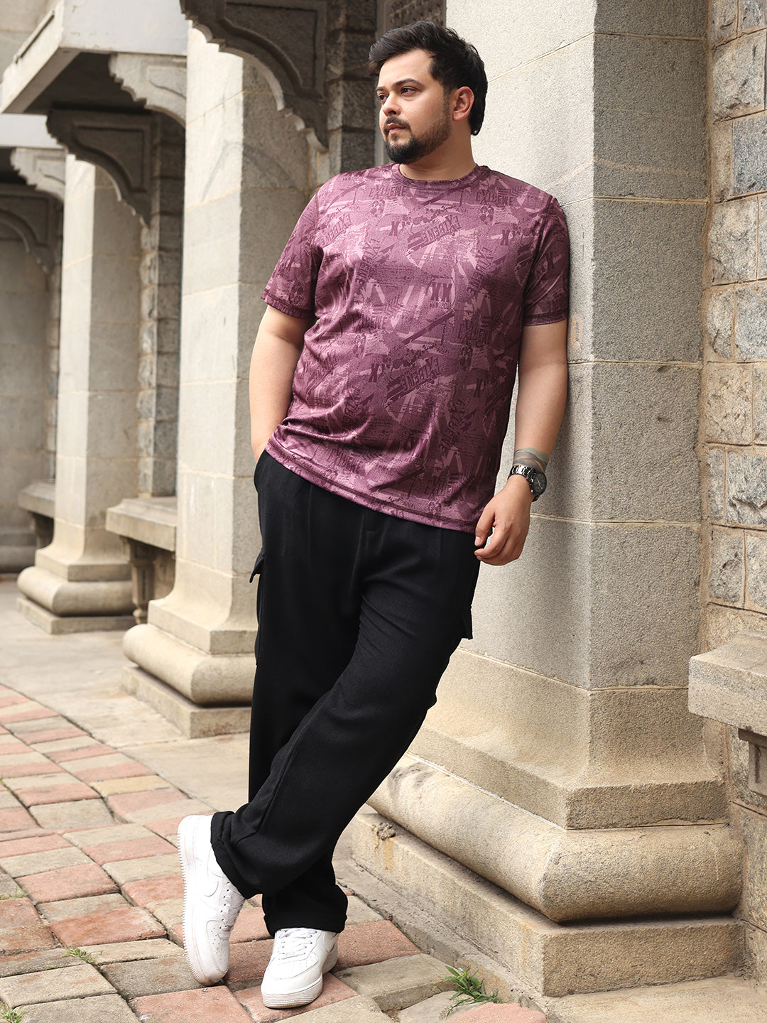 Men Brick Red Abstract-Typo Activewear T-Shirt