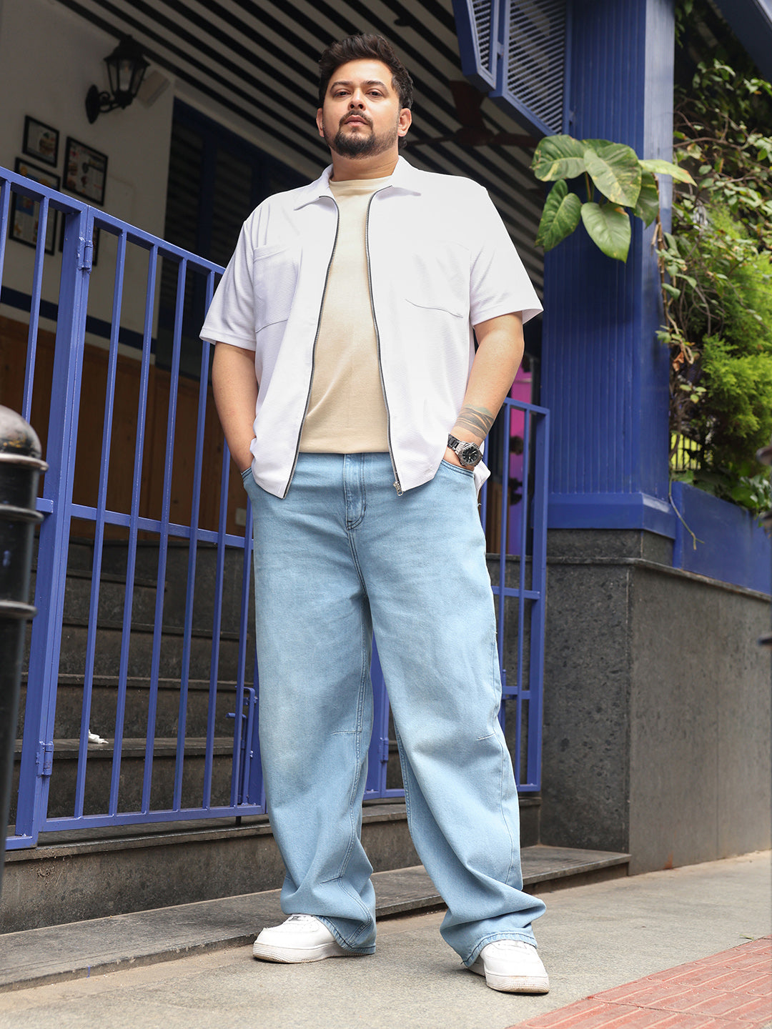 Men Light Blue Baggy-Fit Denim Jeans