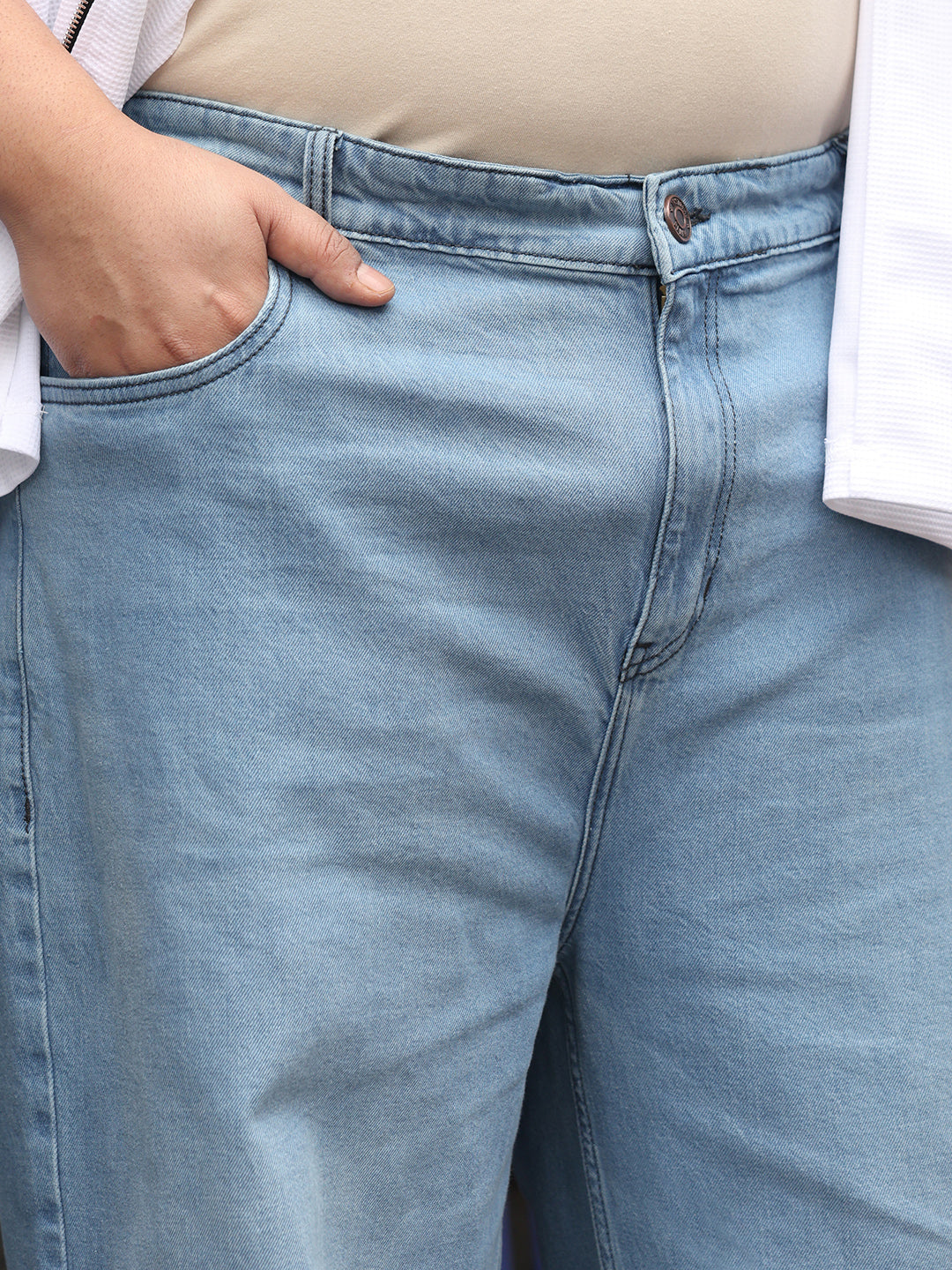 Men Light Blue Baggy-Fit Denim Jeans