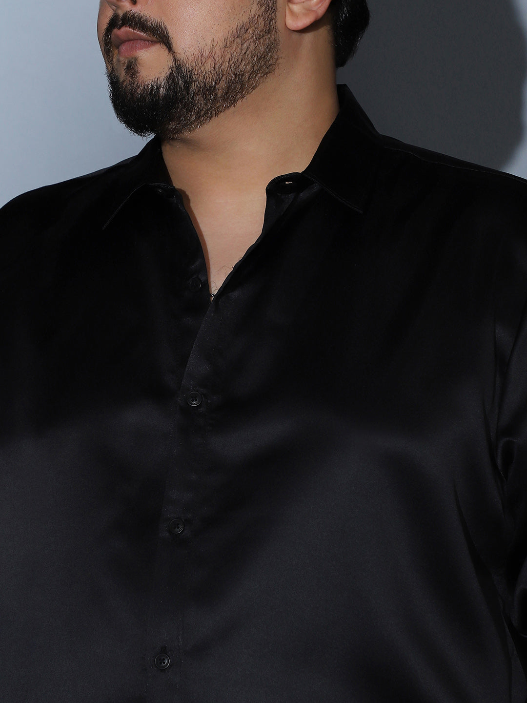 Men Midnight Black Solid-Satin Regular Shirt