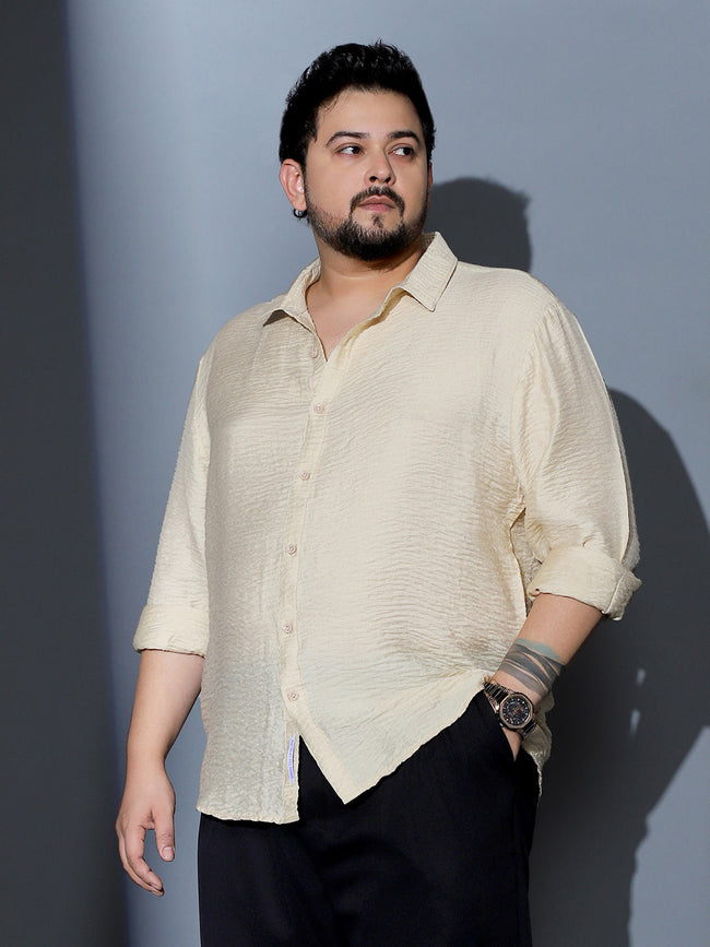 Men Off-White Solid Creased-Tactile Shirt