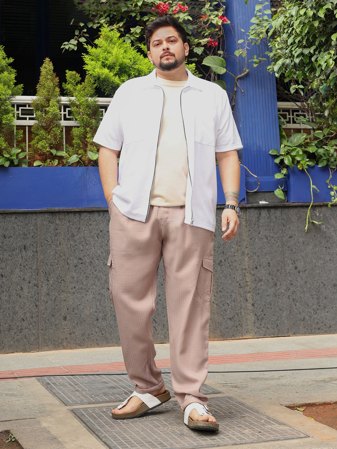 Men Sand Beige Utility Relaxed-Chino Trousers