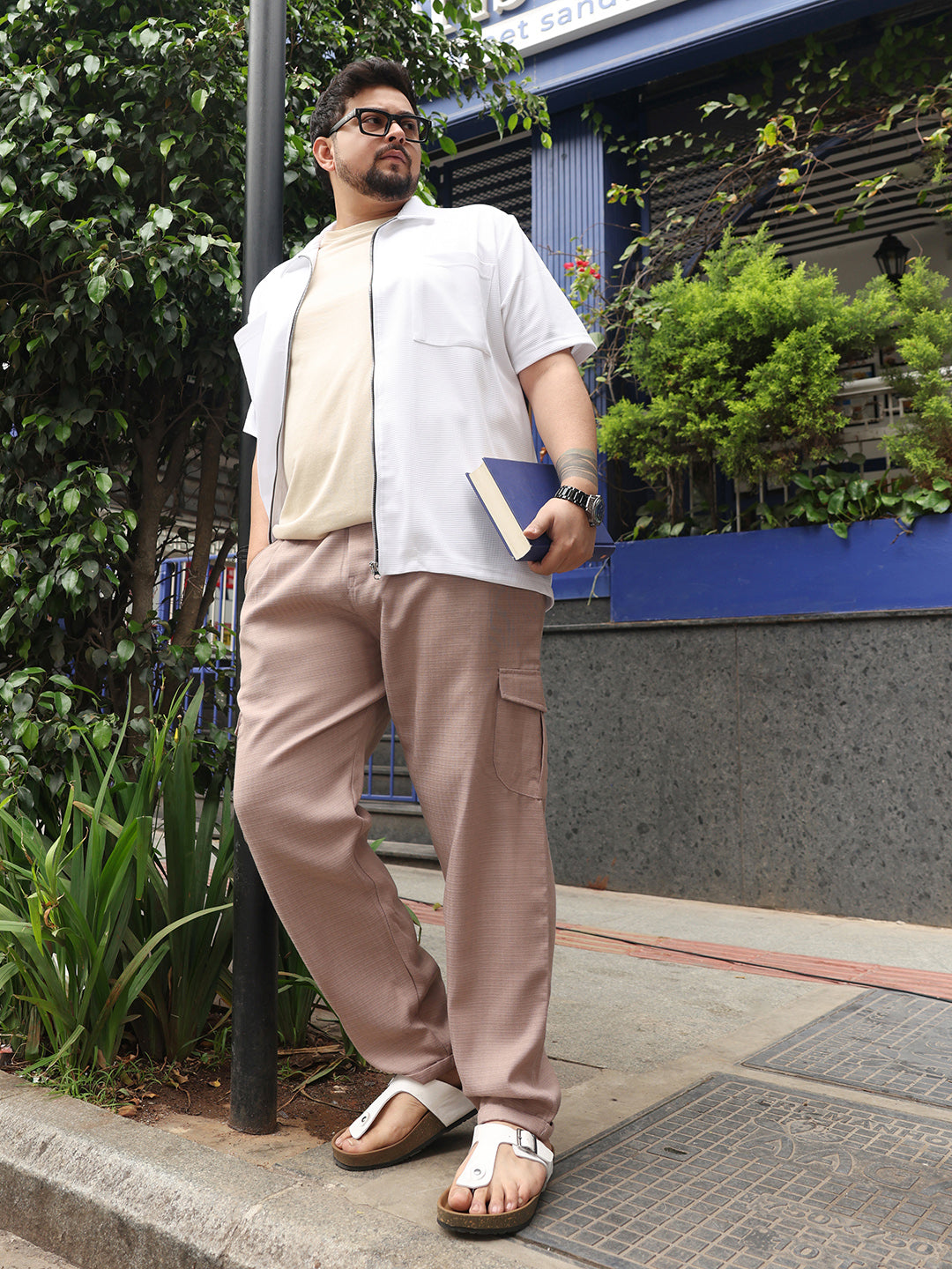 Men Sand Beige Utility Relaxed-Chino Trousers