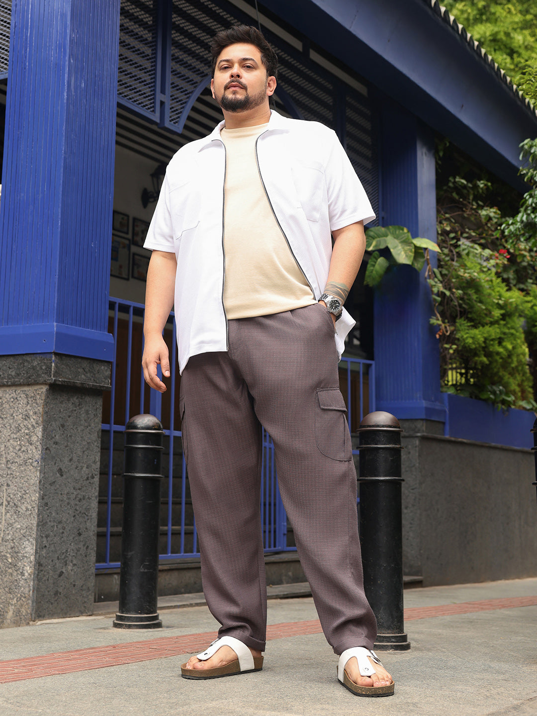 Men Dark Coffee Utility Relaxed-Chino Trousers
