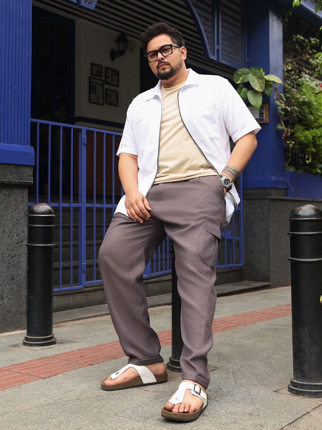 Men Dark Coffee Utility Relaxed-Chino Trousers