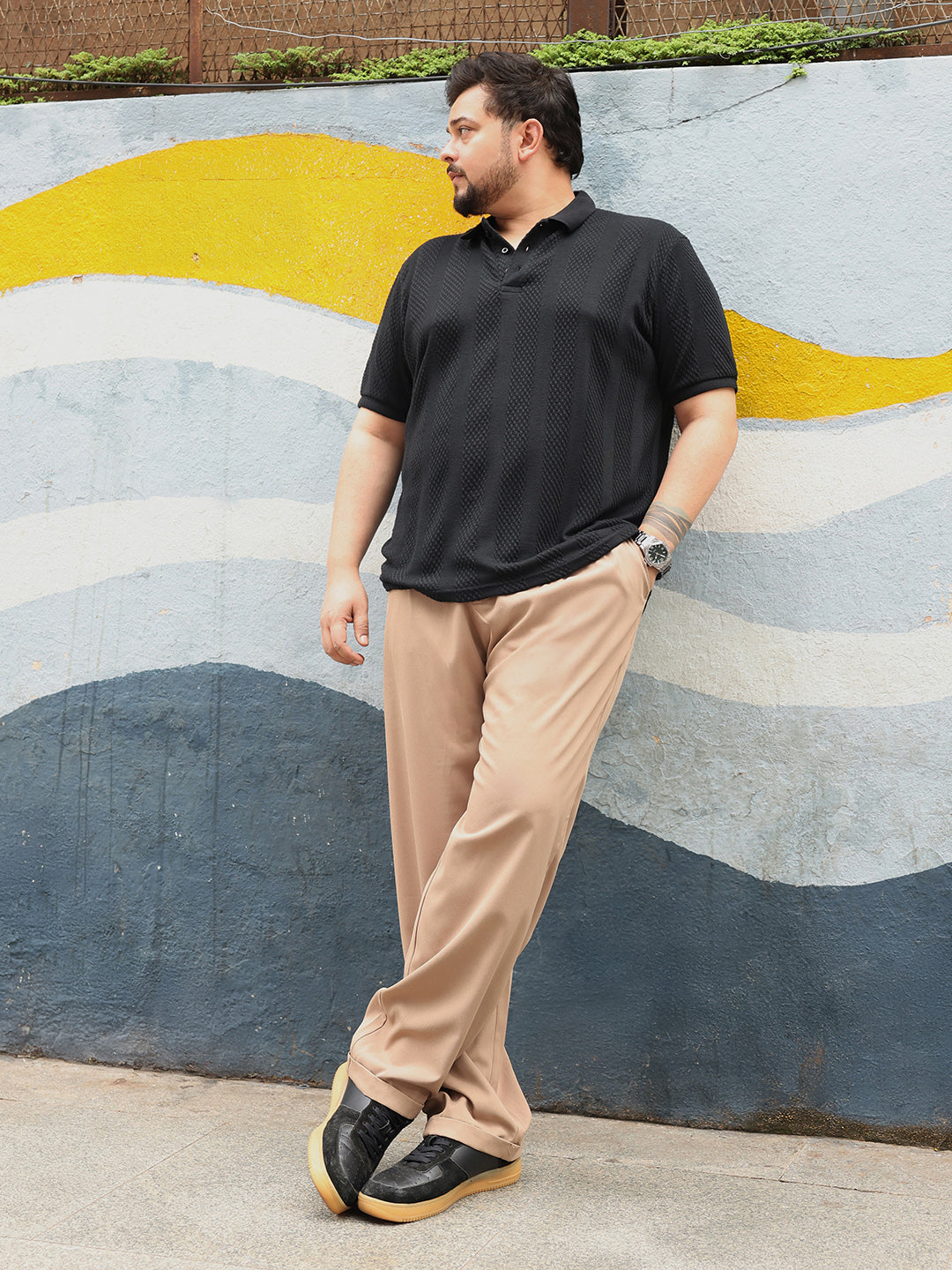 Men Khaki Brown Pleated-Twill Tailored Trousers