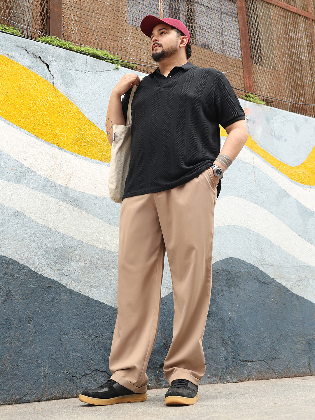 Men Khaki Brown Pleated-Twill Tailored Trousers