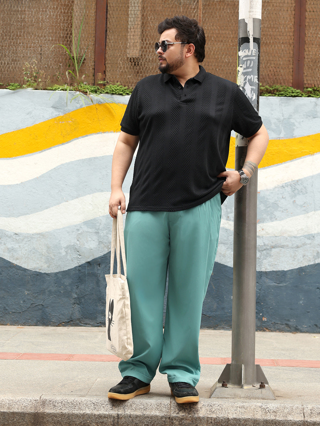 Men Aqua Green Pleated-Twill Tailored Trousers