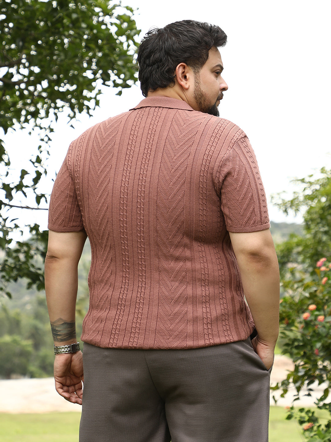 Men Jacquard Regular Fit Geometric T-Shirt