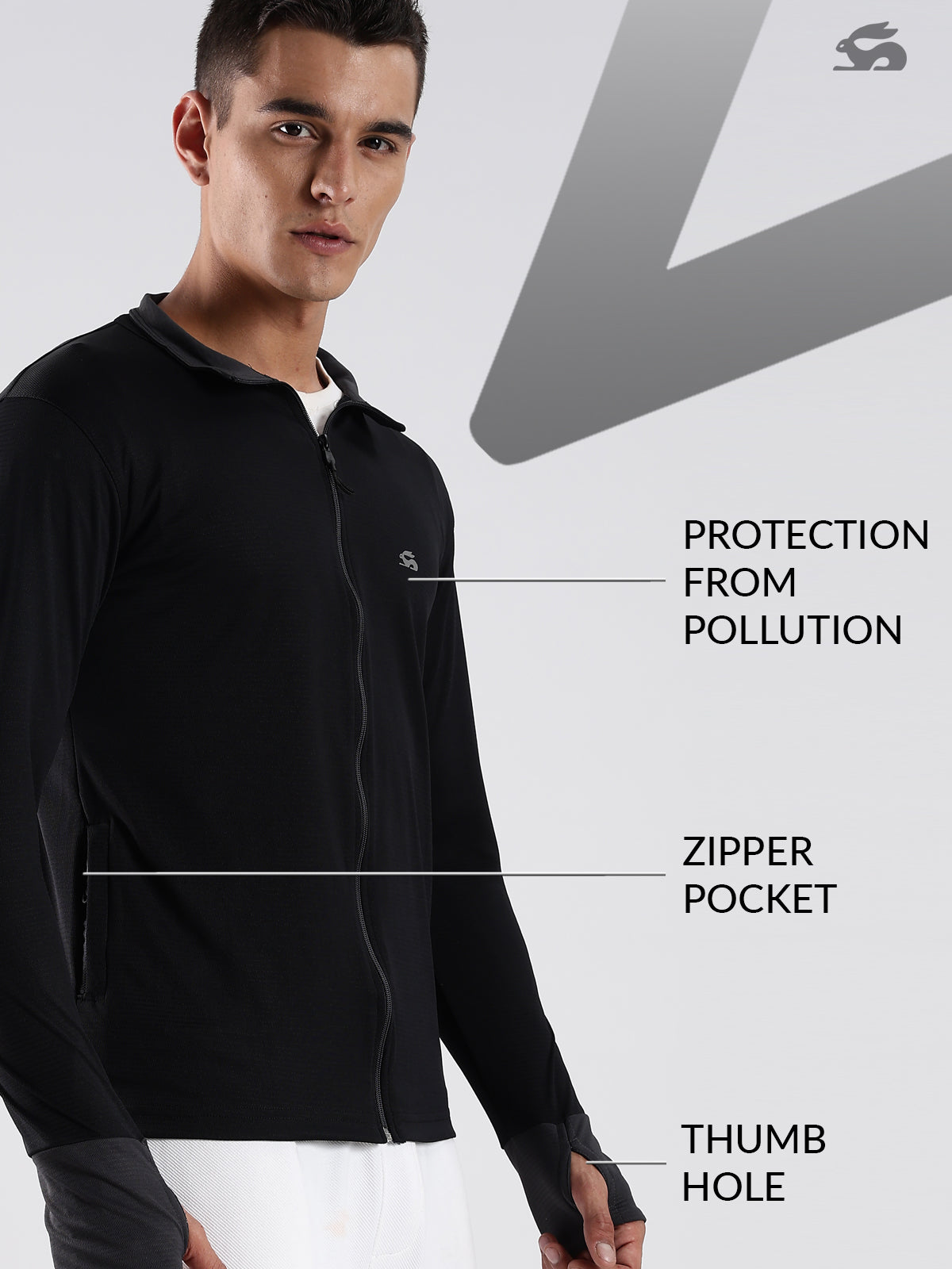 Men Black Sunscreen Jacket With UV Protection And Zipper
