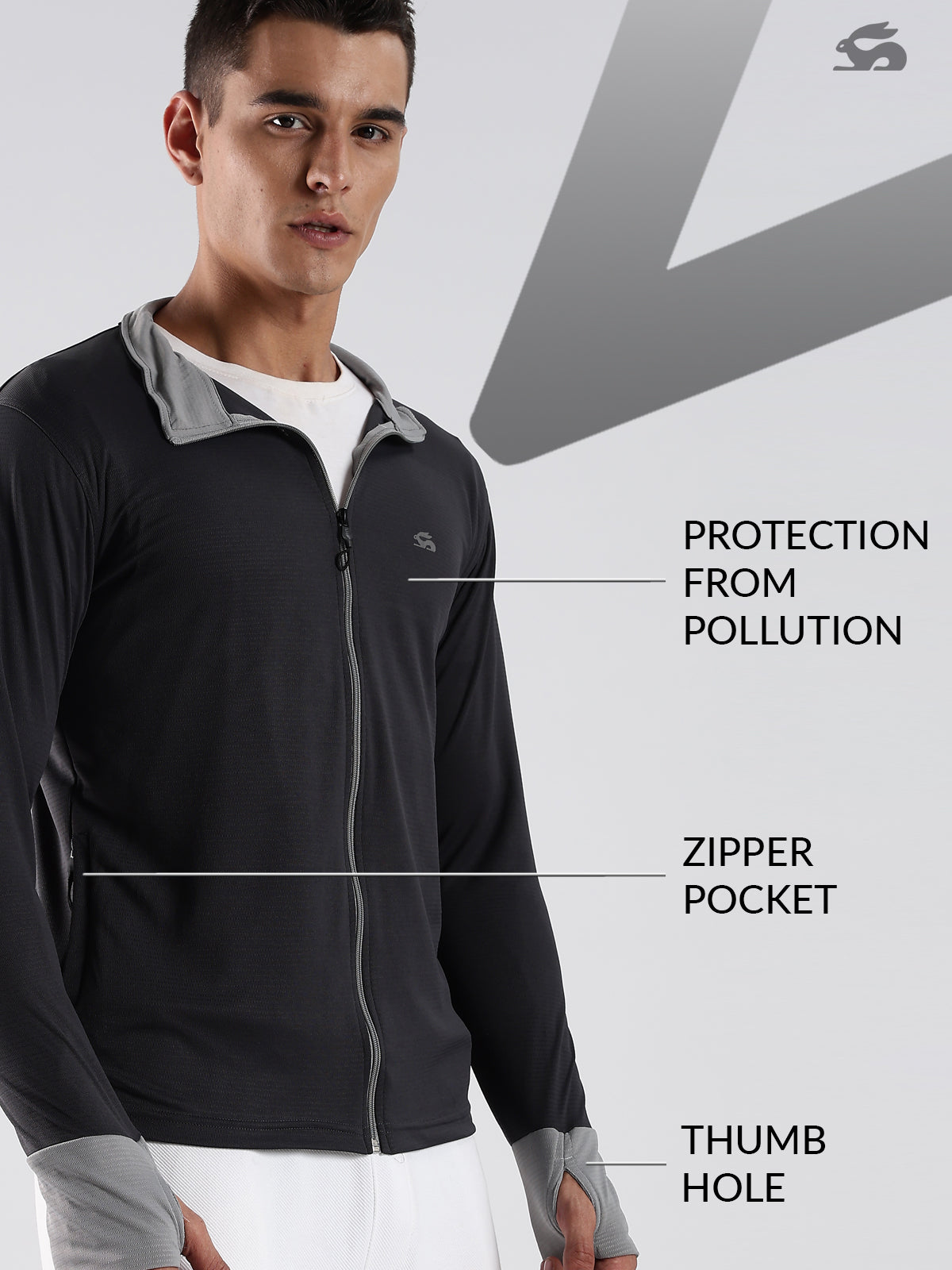 Men Grey Sunscreen Jacket With UV Protection And Zipper