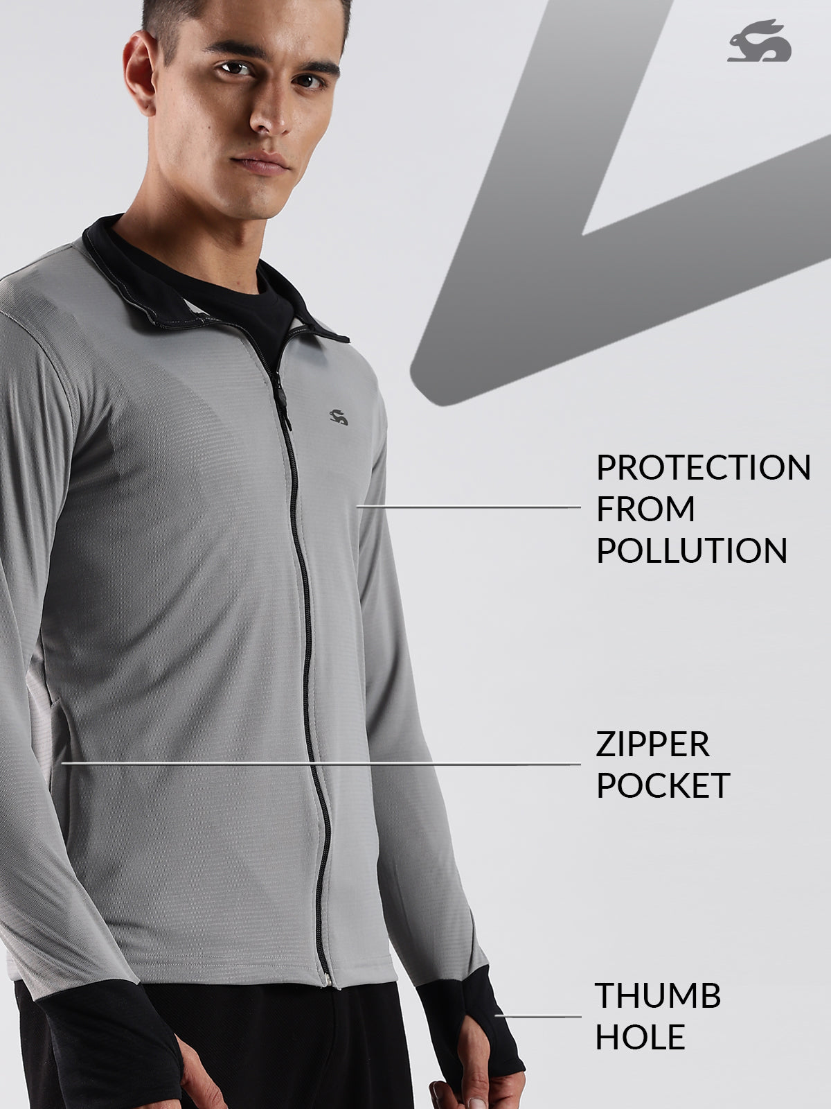 Men Grey Sunscreen Jacket With UV Protection And Zipper