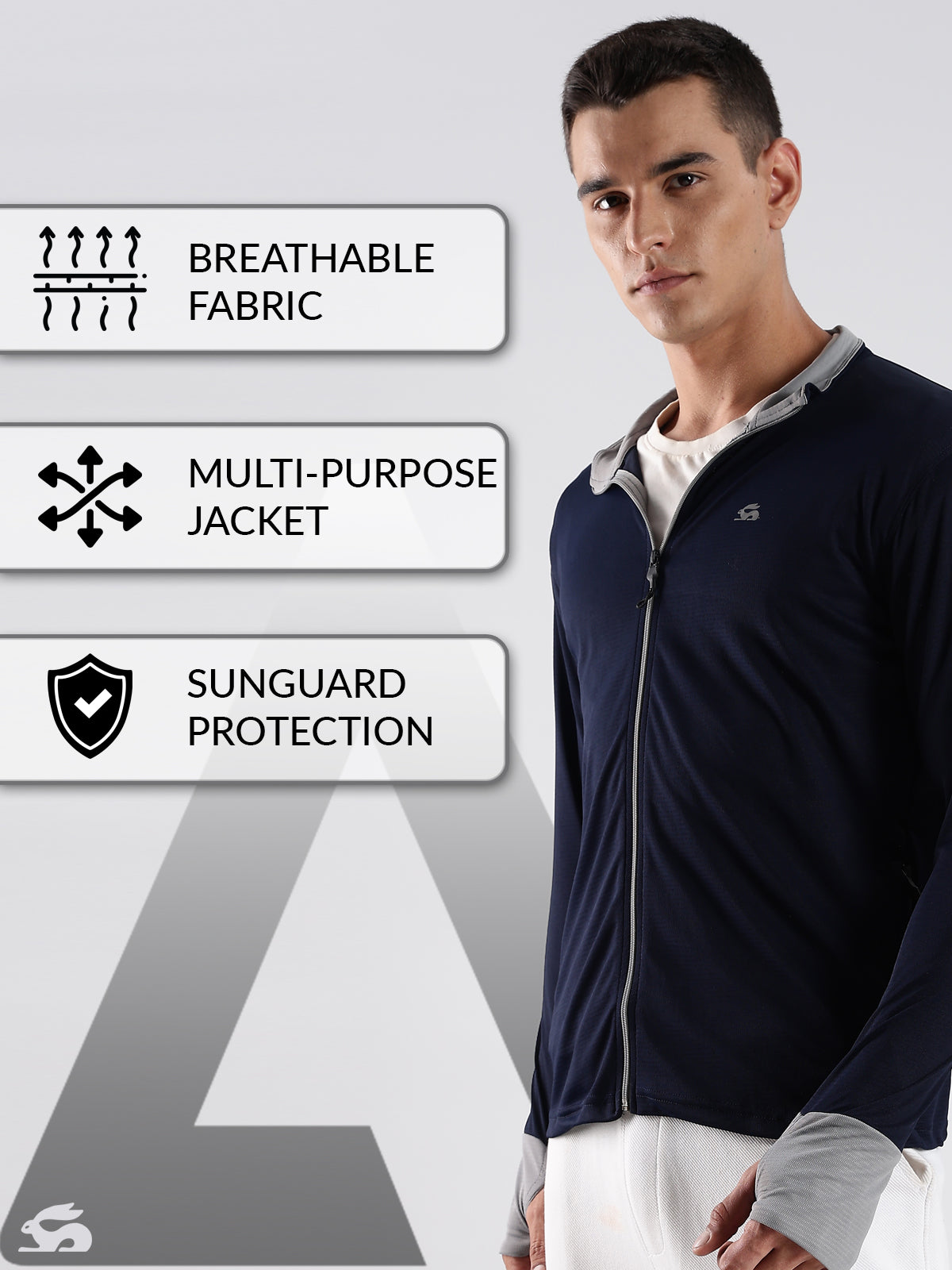 Men Navy Sunscreen Jacket With UV Protection And Zipper