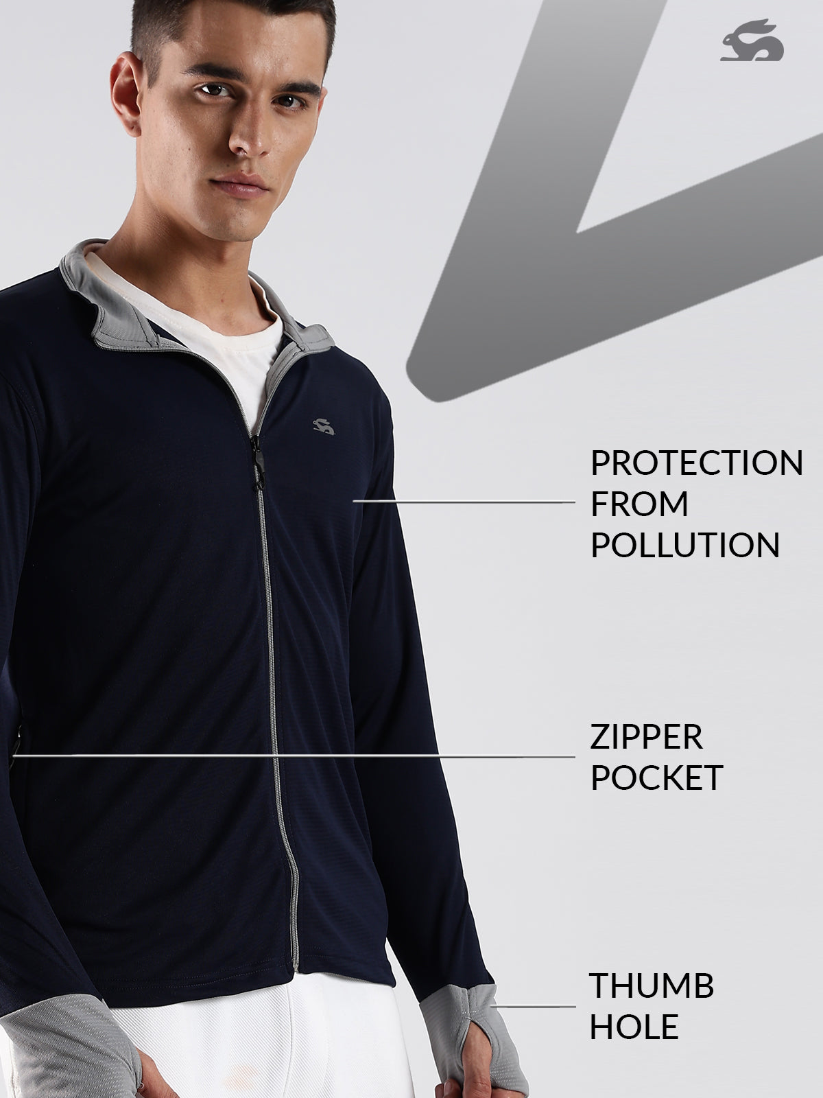 Men Navy Sunscreen Jacket With UV Protection And Zipper