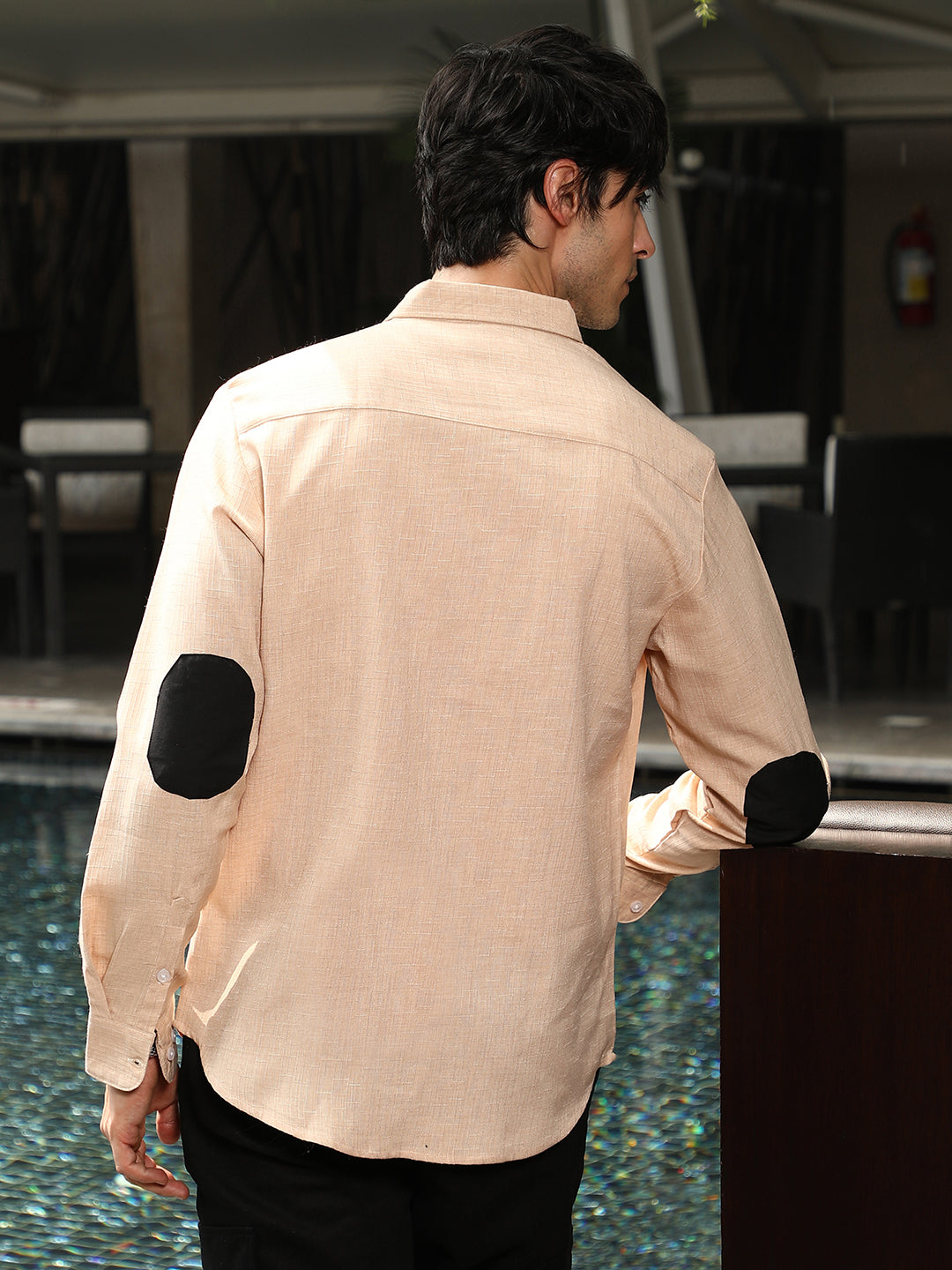 Men Buff Beige Cubic Velvet Utility Shacket