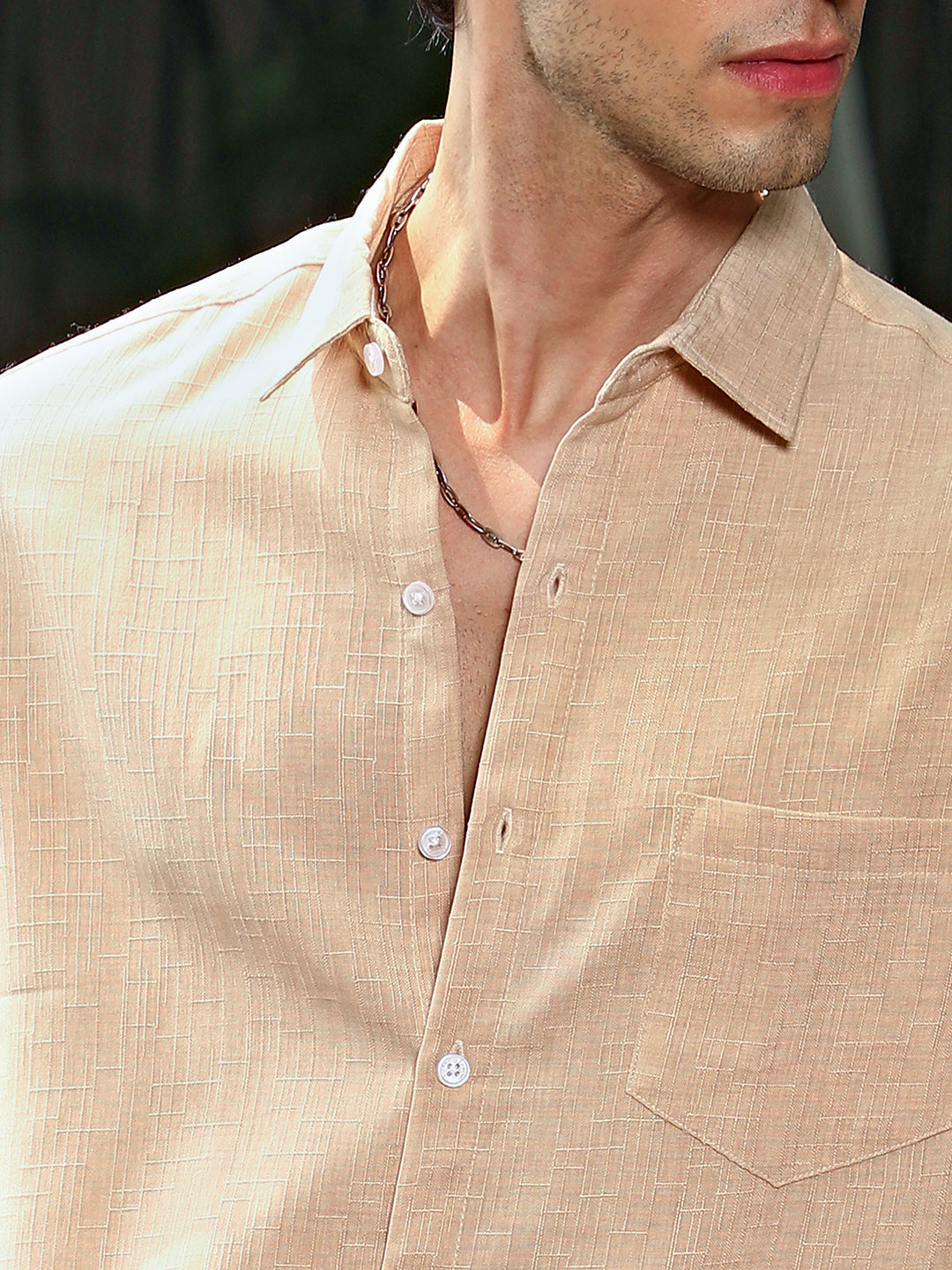Men Buff Beige Cubic Velvet Utility Shacket