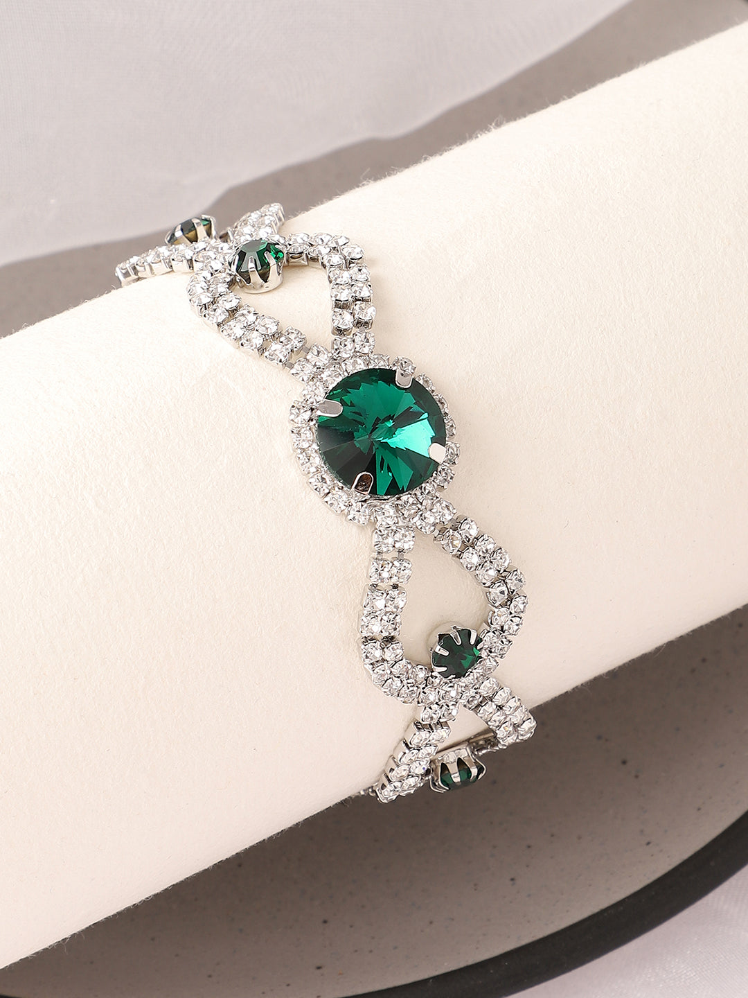 Women Silver Plated Designer Stone Party Bracelet