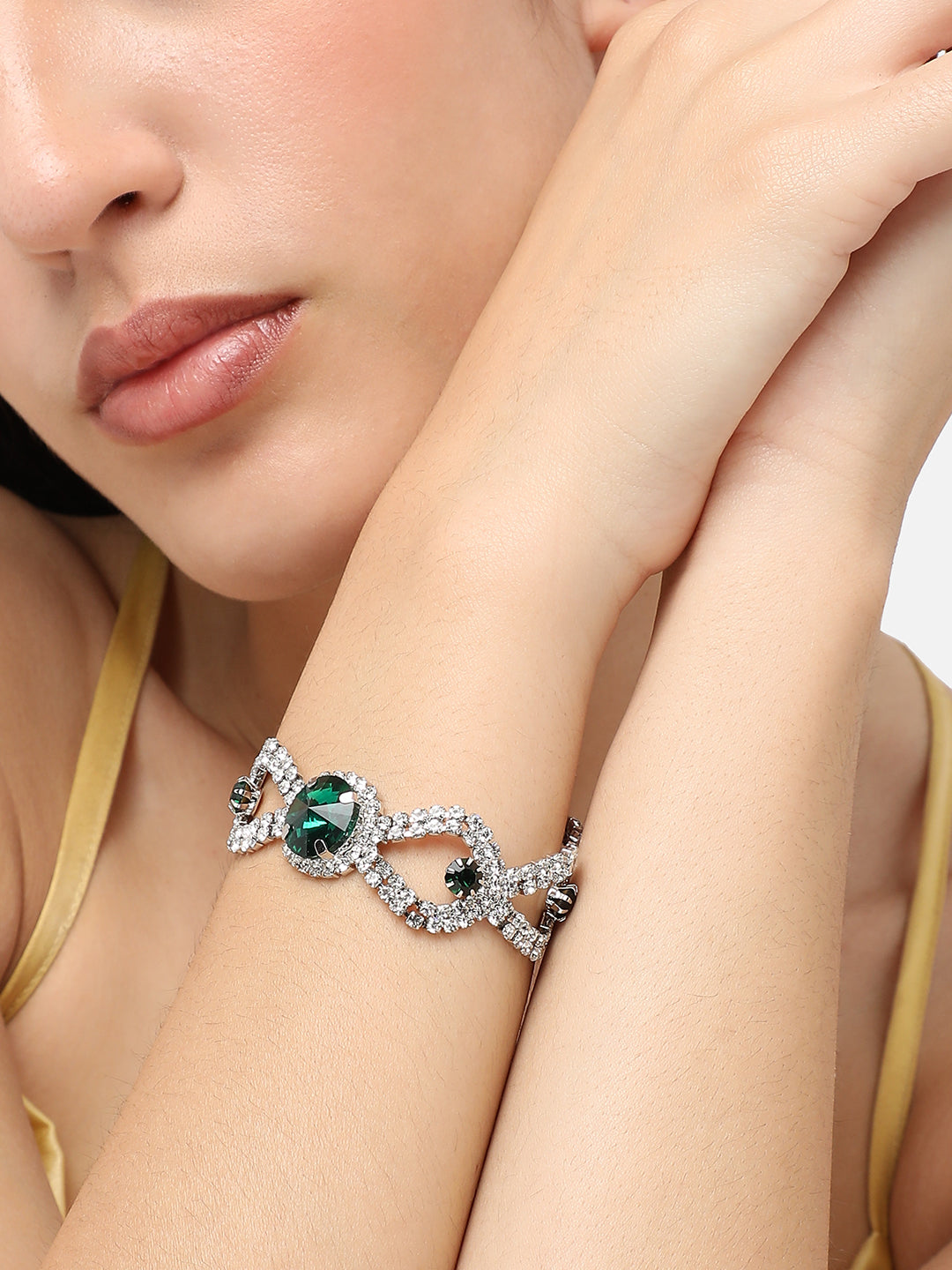 Women Silver Plated Designer Stone Party Bracelet
