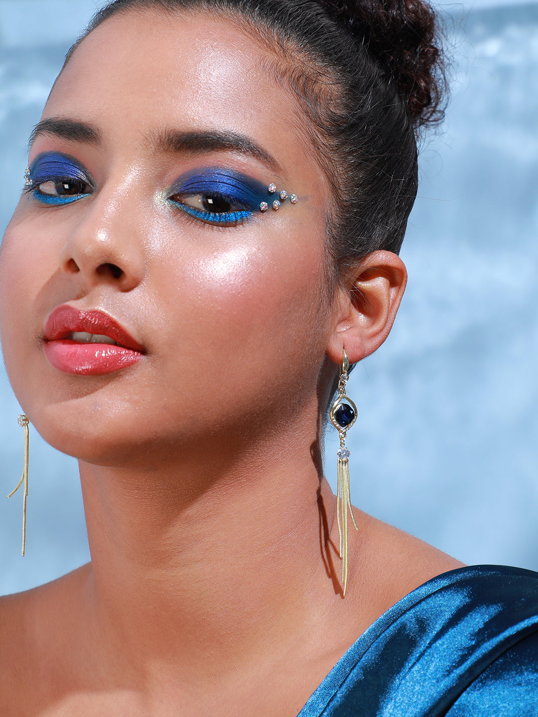 Women Blue Pearls Party Drop Earring
